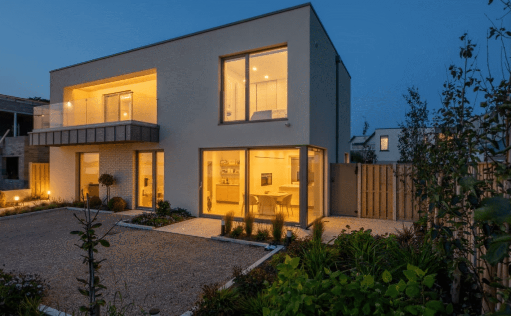 An exterior image of a luxury two-storey house.