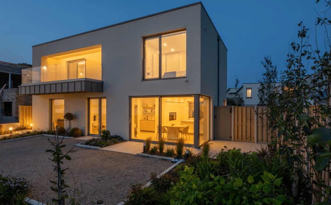 An exterior image of a luxury two-storey house.