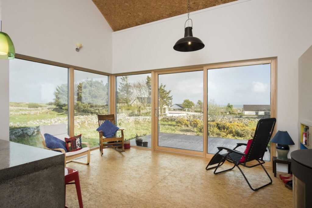 A modern wooden living room.