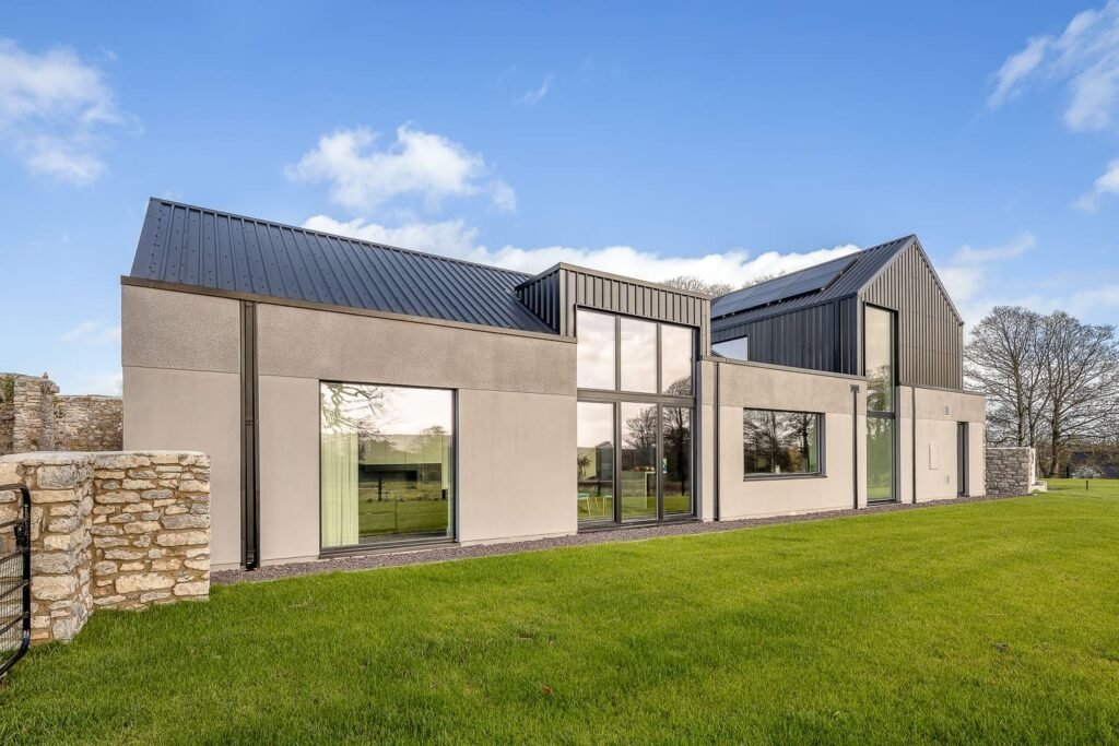 Outside view from the garden of a modern house.