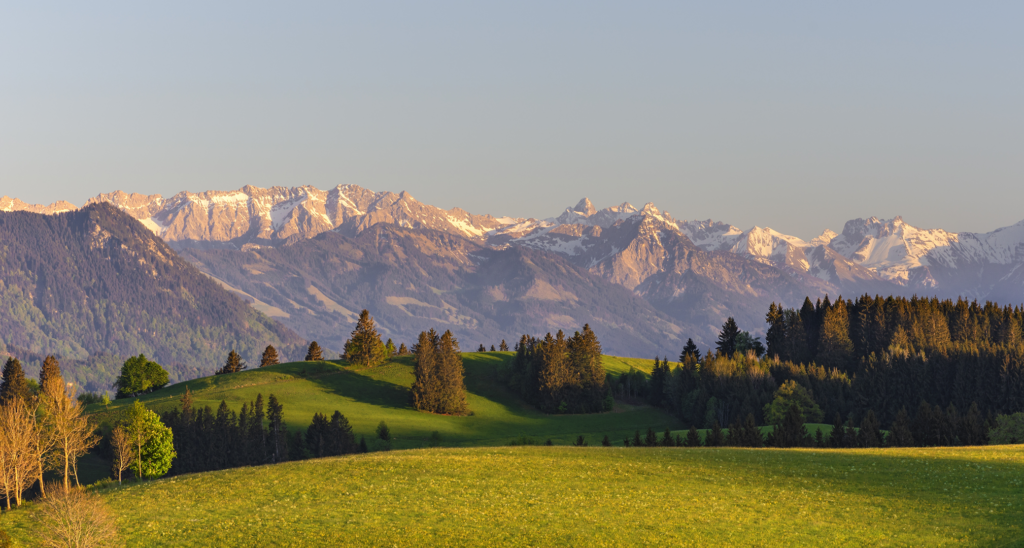 Mountain view with sunset.