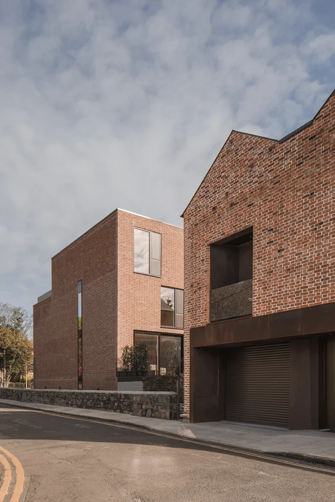 Modern brick house view from the street