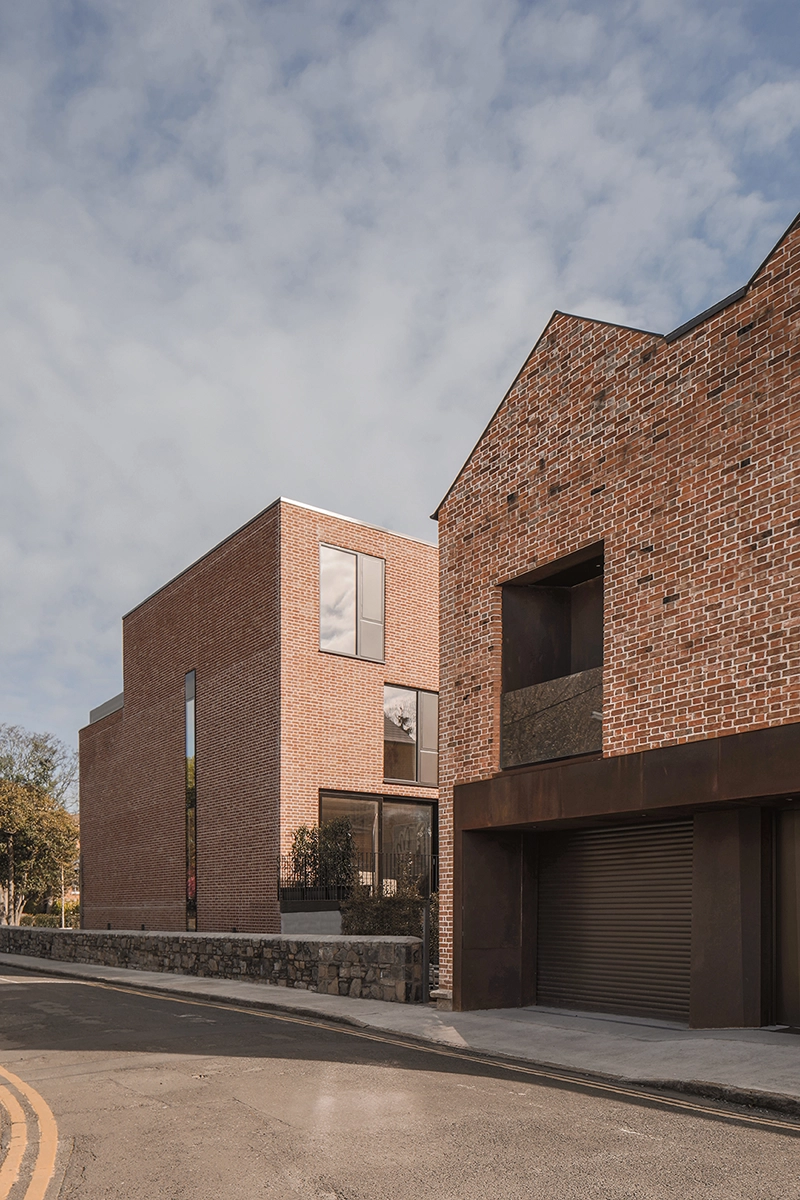 Modern brick house view from the street